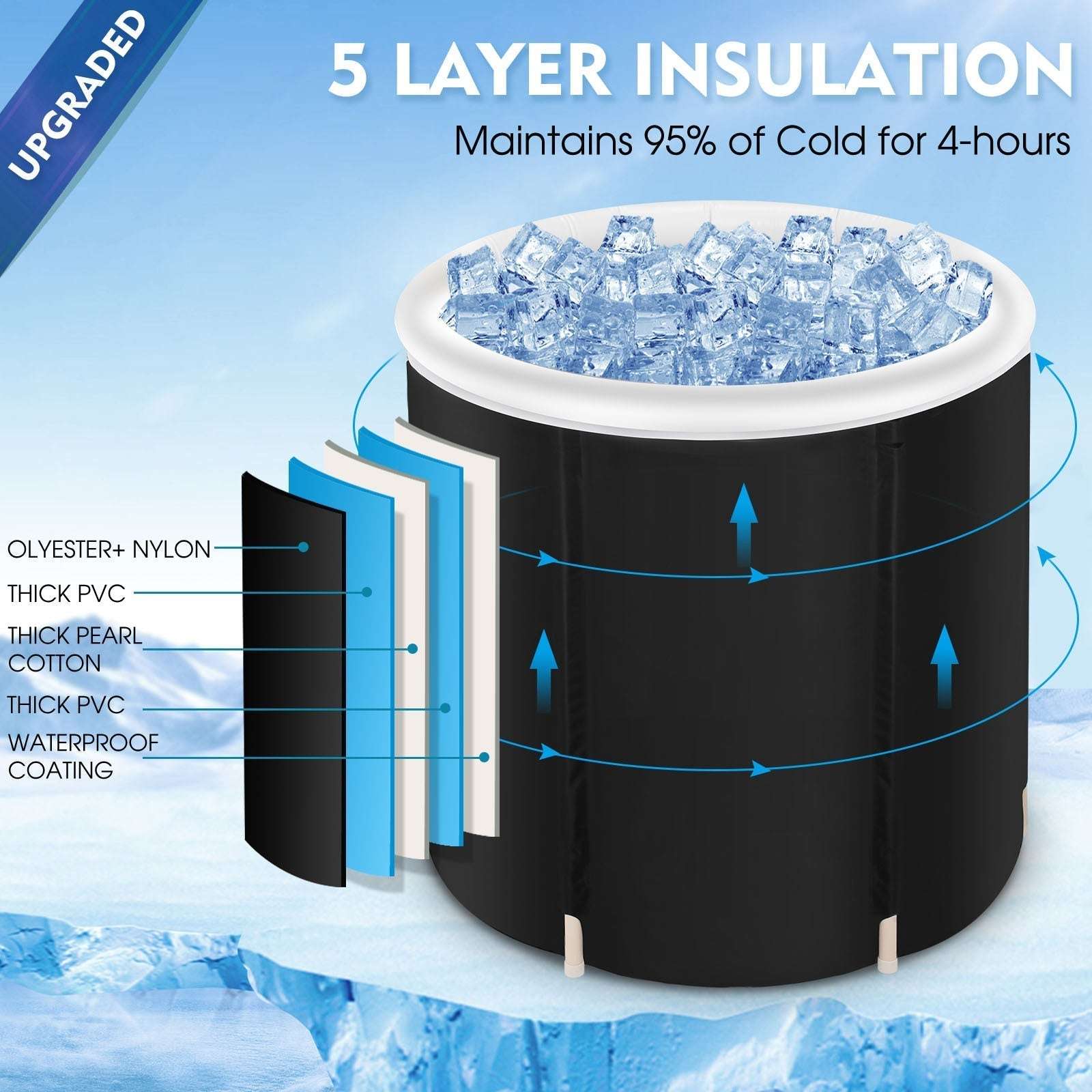 athletes long lasting insulated ice tub, spa soaking bucketrecovery ice tub foldable bathtub outdoor portable cold water therapy tub fitness rehab ice tub