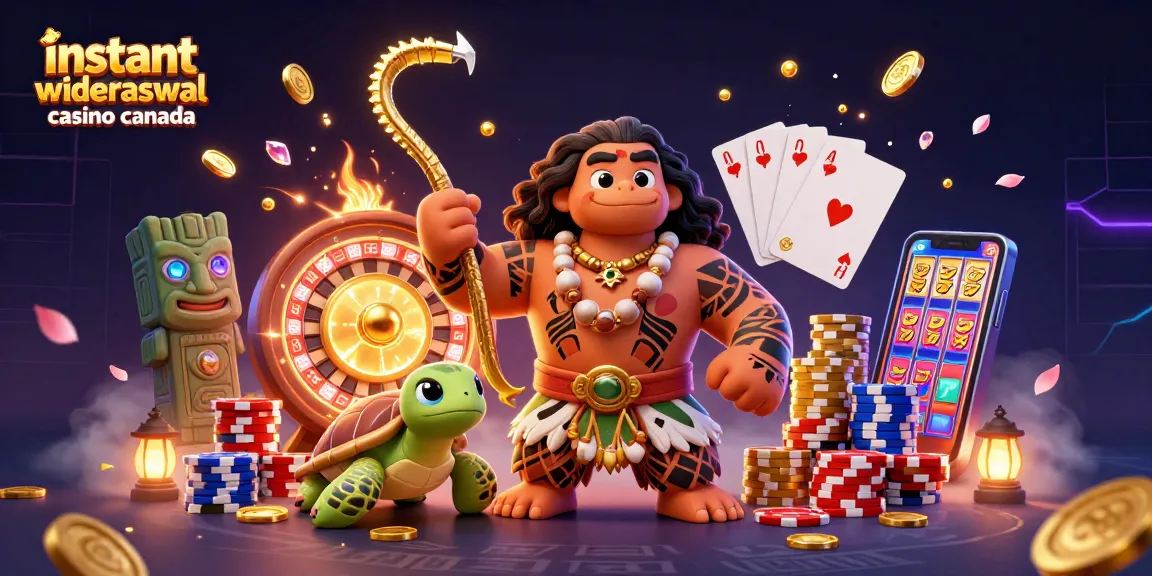 Experience instant withdrawal casino Canada with a vibrant 3D illustration featuring winning characters and game elements.